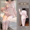 Beautiful sheer light luxury pajamas, autumn new long-sleeve sexy ice silk pajamas, thin pure desire lace loungewear for women