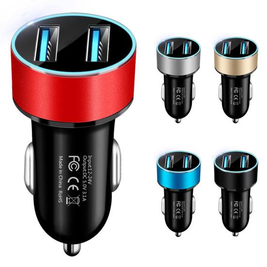 Car Charger Portable Easy to Use Aluminum Alloy 3.1A 2 USB High-speed Charge Auto Charger Daily Use