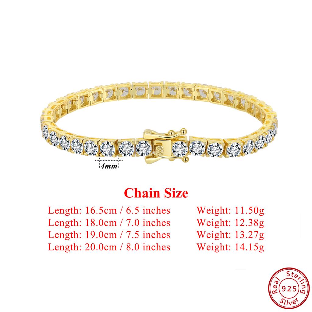 EFFIE QUEEN 100% S925 Silber 14k Gold Rund geschliffener Zirkonia Tennisarmband Einfacher Schmuck für Damen, Herren Hochzeitsfeier SB204