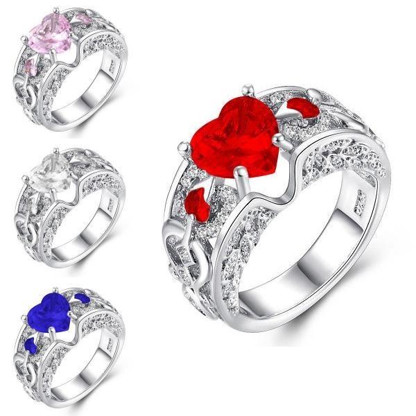 Elegant Women Ladies Rhinestone Princess Heart Shape Jewelry Wedding Ring