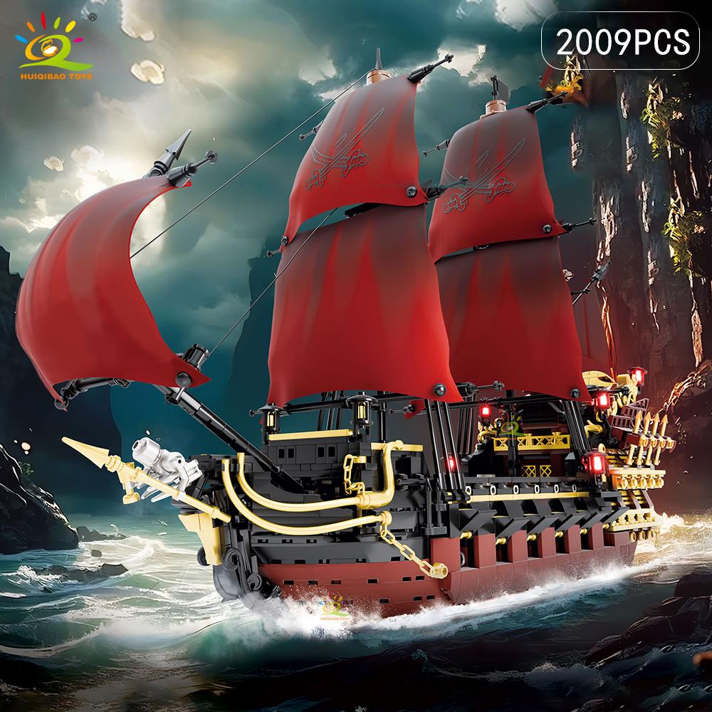 Skeleton Ghost Black Boat Red Pirate Ship Building Blocks Model Assembly Bricks Toys Desktop Decor. Kid Boy Adult Gifts