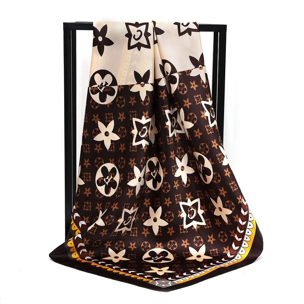90x90cm Neue Damen Luxus Print Satin Seiden Schals Quadratischer Schal Hijab Halstuch Damen Haarband Stirnband Wickeltuch Bandana