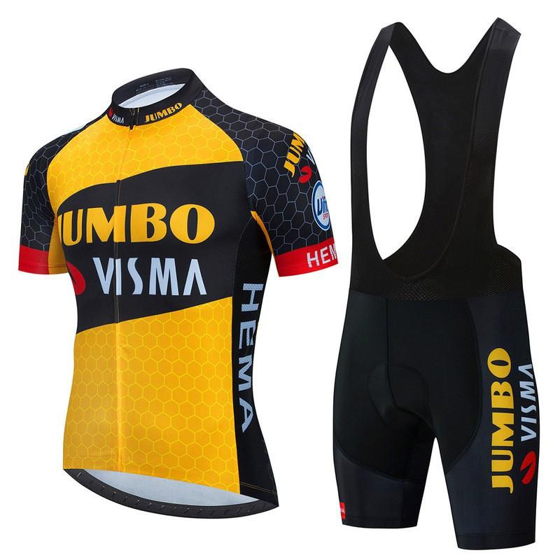 Jumbo Visma Cycling Jersey Set Short Sleeve Mens Breathable Quick Dry Mountain Road Bike Apparel