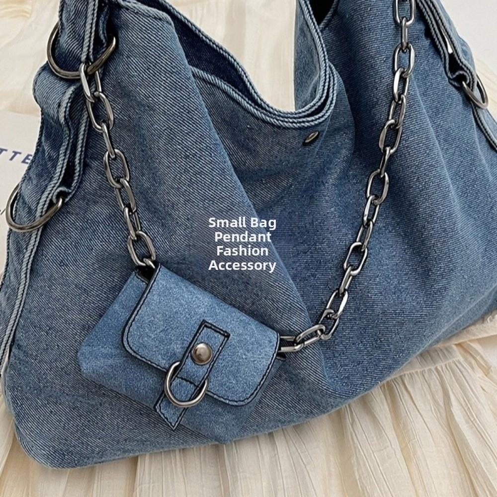 Large Capacity Women's Chain Crossbody Bag Korean Style Satchel Bag Denim Shoulder Bag Travel