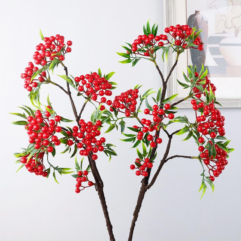 Simulation holly fruit big branches shake money fruit, New Year's decoration Spring Festival lucky bucket flower arrangement accessories
