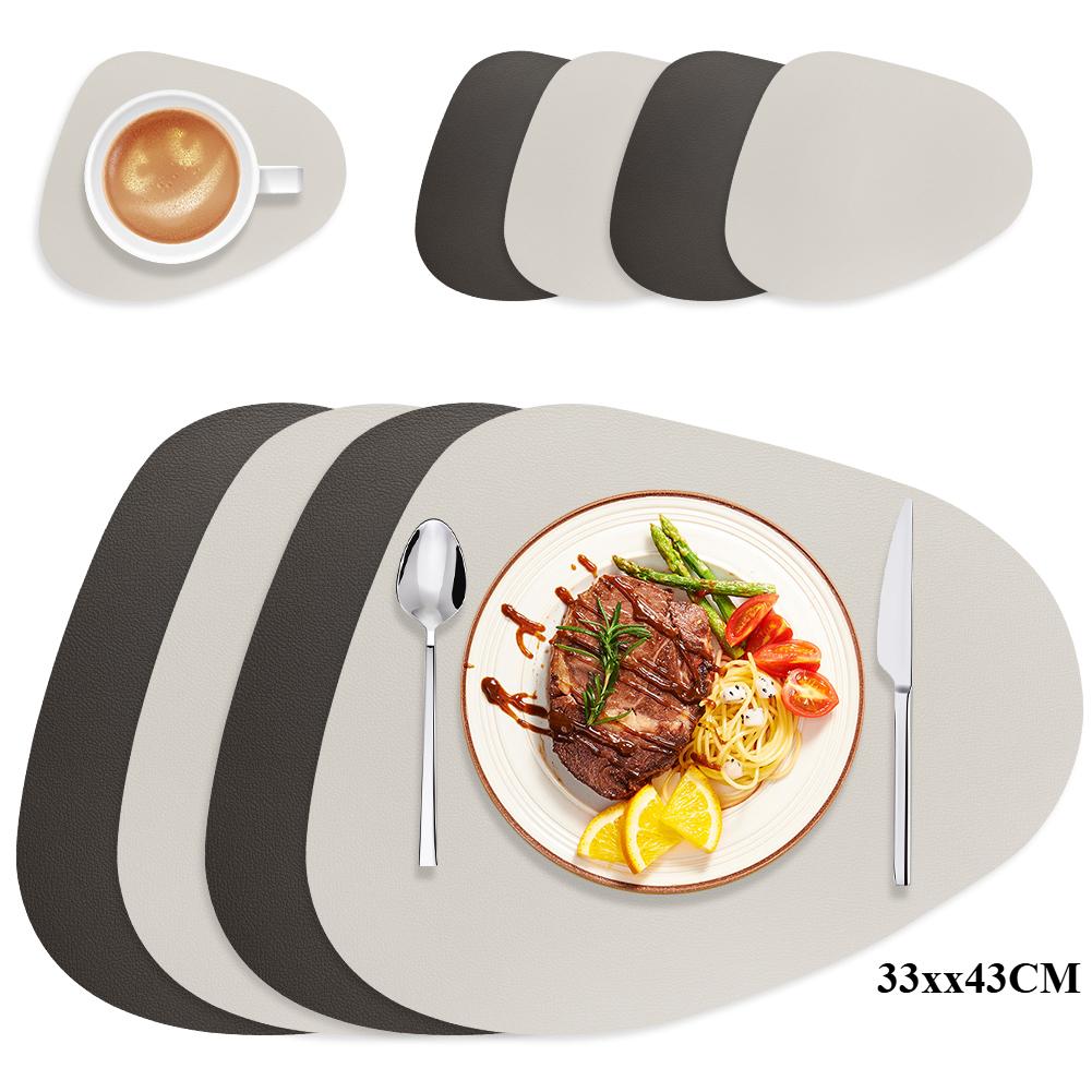 Faux Leather Placemats and Coaster Sets of 4 Dual-Sided PU Table Mat Hot Resistant Place Mats for Dining Table Christmas Decor