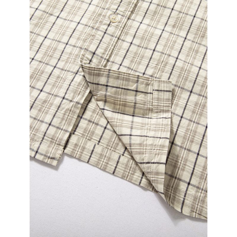 Short-Sleeved Shirt for Men, Summer Trendy Japanese Retro Plaid Cotton Top, Loose Wide-Fit Artistic Half-Sleeve Shirt