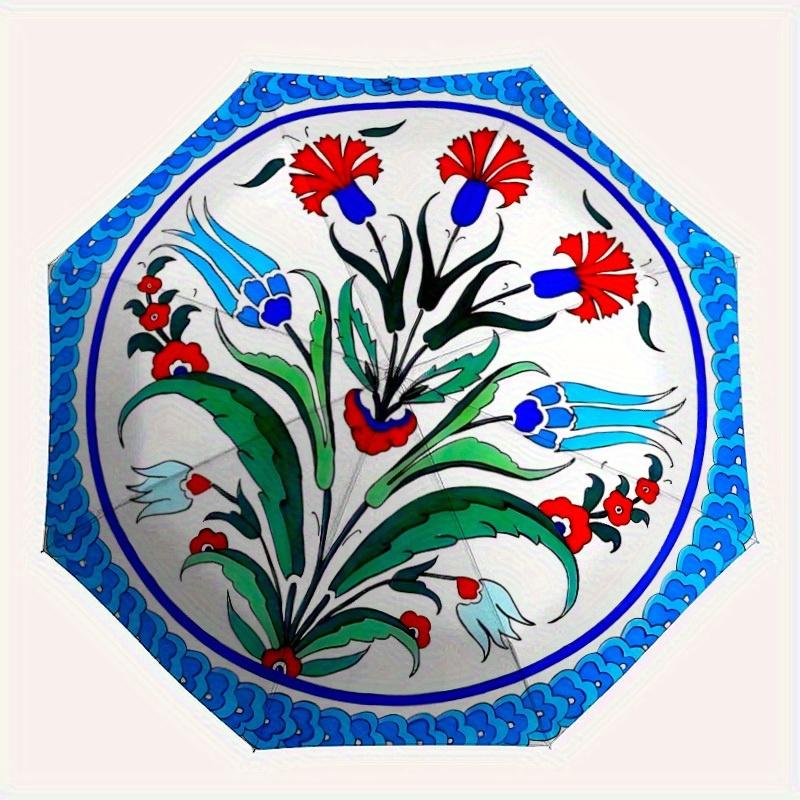 

1pc Floral Pattern Decor Automatic Folding Umbrella, Portable & Foldable Design with 8 Ribs, Casual Outdoor Accessory Halloween and Christma