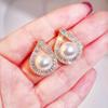 CMM Korean Style Artificial Pearl Gold Color Water Drop Stud Earrings Party Big Ear Studs Woman Jewellery