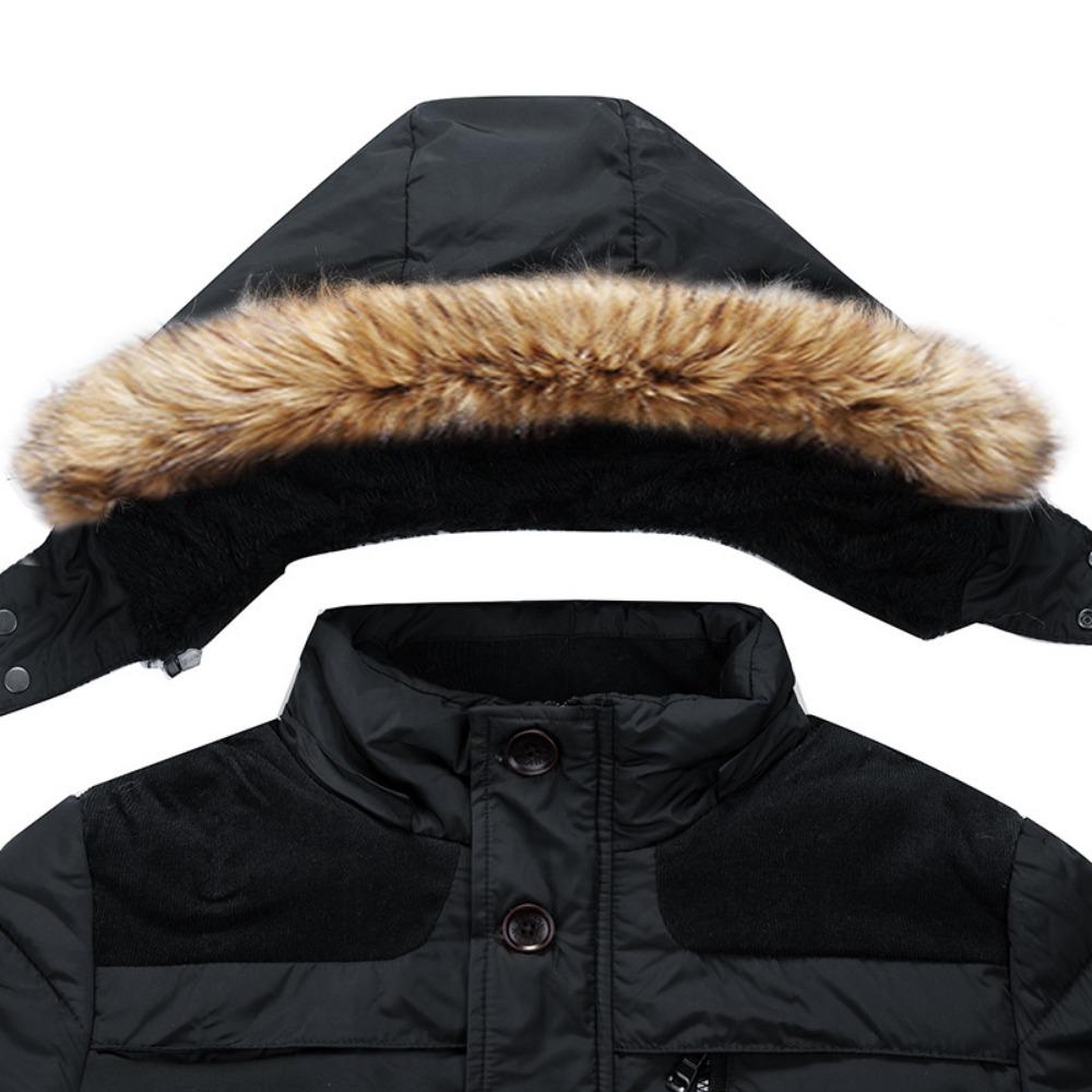 Men Warm Overcoat Outerwear Thick Winter  Men Warm Cotton Jacket Coats Fur Collar Hooded Parka Down Jackets