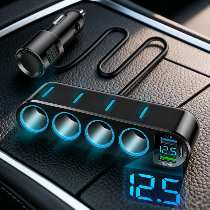 7 In 1 Safe Car Fast Charger Adapter 4 Cigarette Lighter Dual USB PD 12-24V Overheat Protection for Vehicle Use