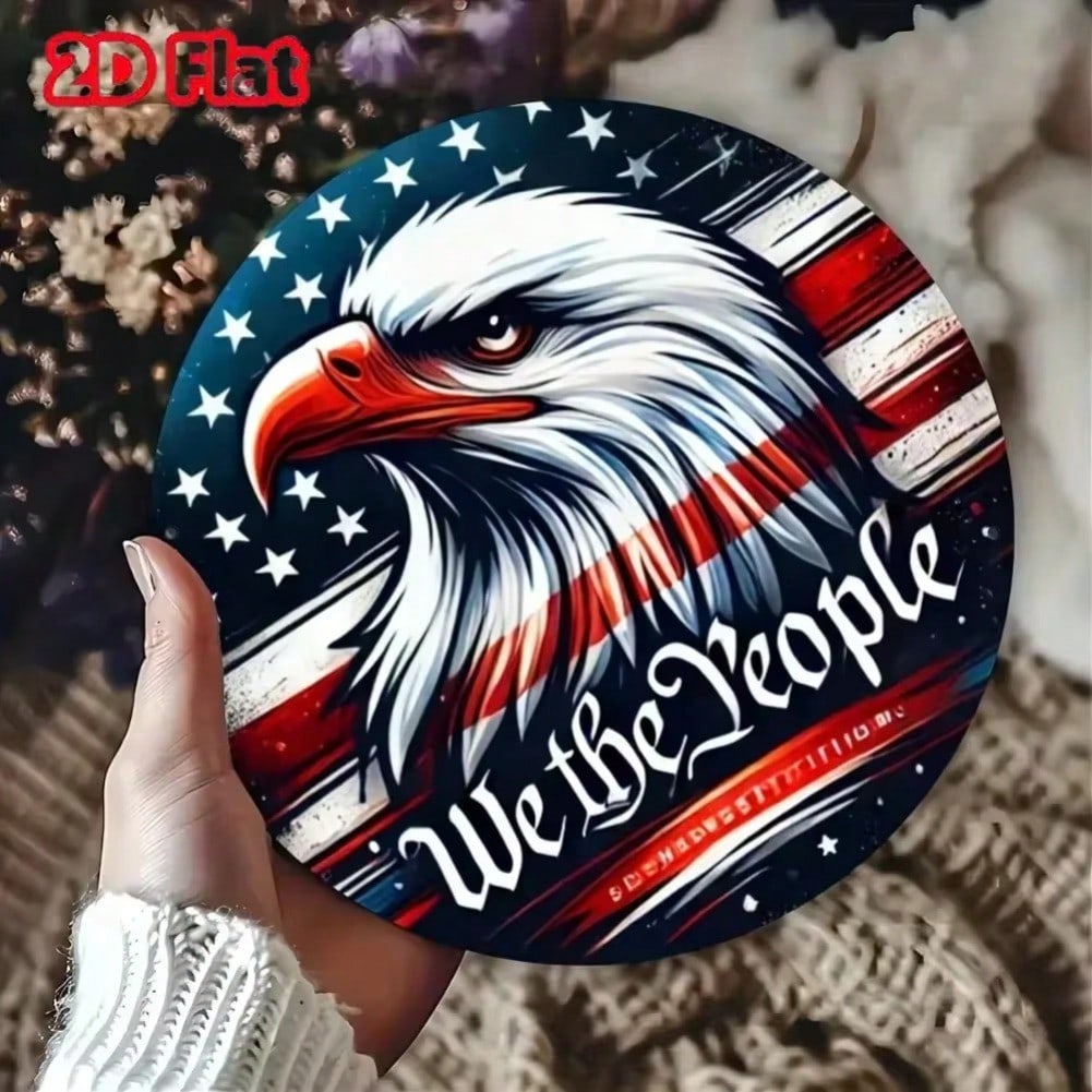 2D Round Wreath Metal Sign American Flag Engraved Patriotic Home Wall Decor 20x20 разноцветный