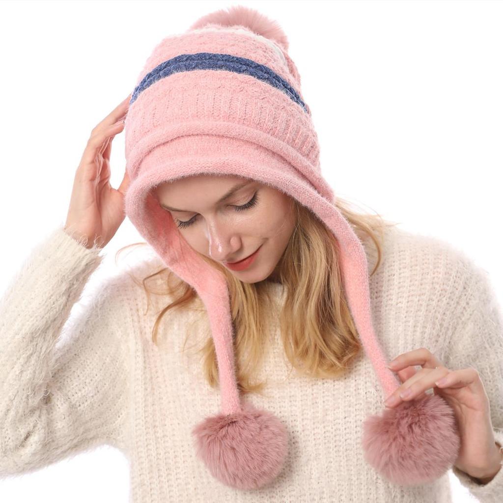 Autumn Winter Plush Warm Three Ball Knitted Hat Chenille Soft Women's Wool Hats
