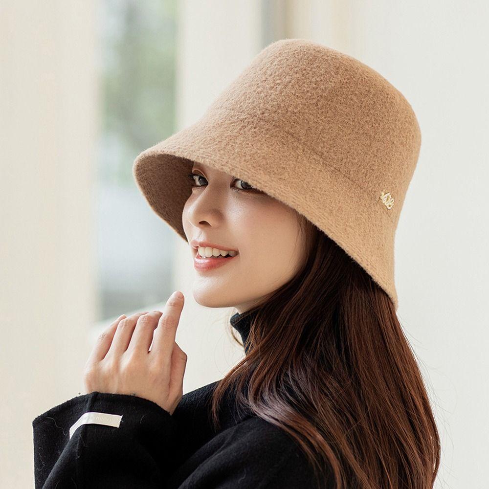 AB Plush Winter Korean Style Panama Hat Knitted Hat Fisherman Hat Letter Bucket Cap