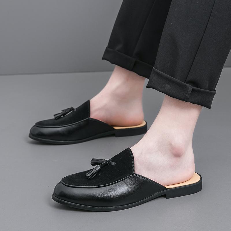 Pánské polobotky z semišové kůže pro muže Pohodlná chůze Ležérní designové střevíčky s třásněmi Nazouvací Jednobarevné mokasíny Ploché pantofle