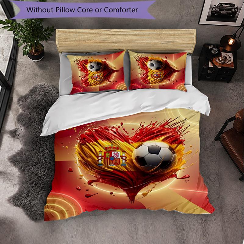 Set Lenzuola Calcio Spagna 3 Pezzi Morbida Copripiumino in Microfibra con Federe per Camera da Letto