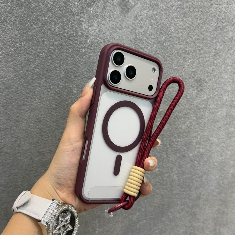 Luxury Transparent Shockproof Phone Case with Lanyard for Iphone 17 16 15 14 13 Pro Max Magnetic Wireless Charging Protect Cover