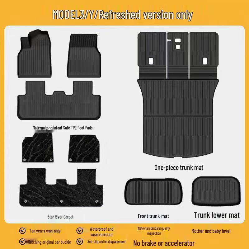 Compatible Floor Mats for Tesla Model 3 (2025) - Full Coverage Trunk Accessories