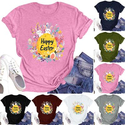 Women's Casual Daily Round Neck Printed Short Sleeved T-shirt Letter Top
