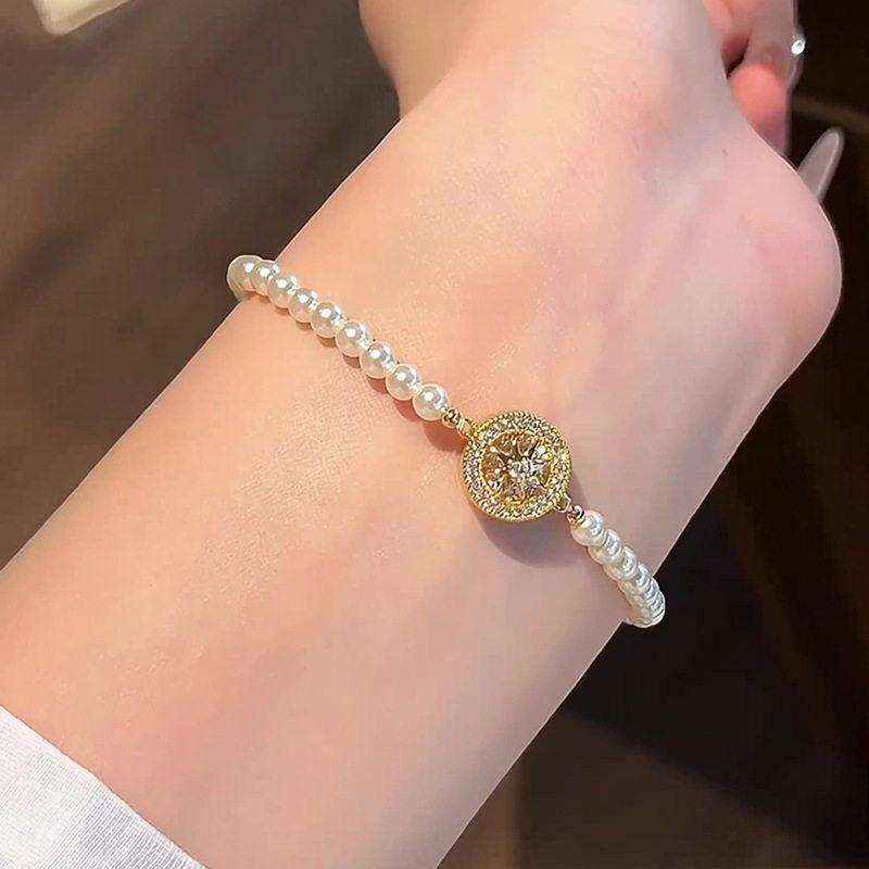 K real gold electroplated zircon pearl beaded bracelet light luxury high-end bracelet design niche bracelet jewelry