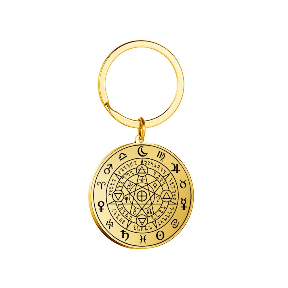 Dawapara Archangels Sigil Talisman Keychain Metatron Witchcraft Triple Moon Pentagram Pendant Stainless Steel Jewelry