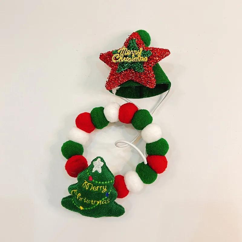 Christmas Pet Dog Bow Tie Hair Ball Necklace Collar Snowman Deer Pet Dog Cat Bowties Neckties Hat Dog Grooming Accessories