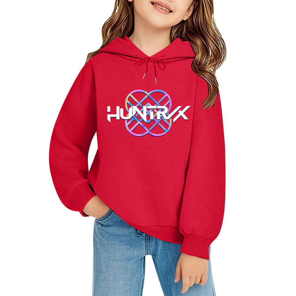 Kids' Long Sleeve Loose Pullover Letter Print Drawstring Hooded Sweatshirt