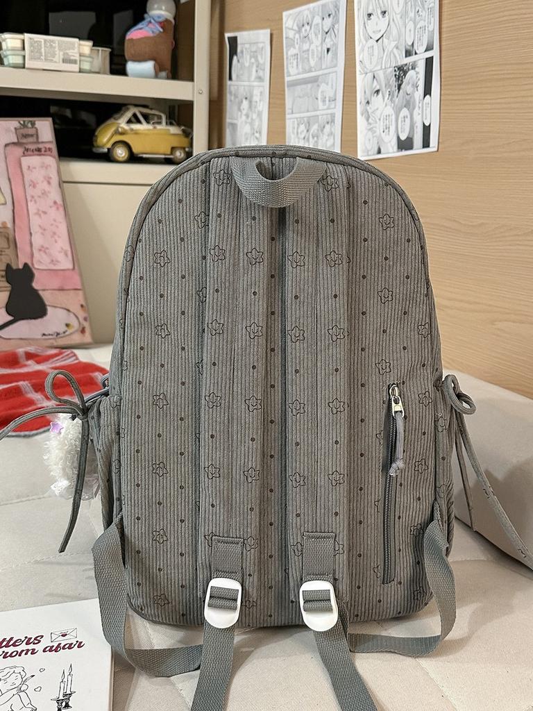 College Style Girl Small Backpack With Corduroy For Casual Travel And School Use