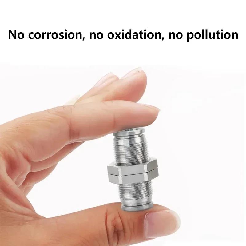304 Stainless Steel Connectors Fittings PM Air Tube 6mm8mm10mm Push in Hose Connector Quick Release Pneumatic Partition Fitting
