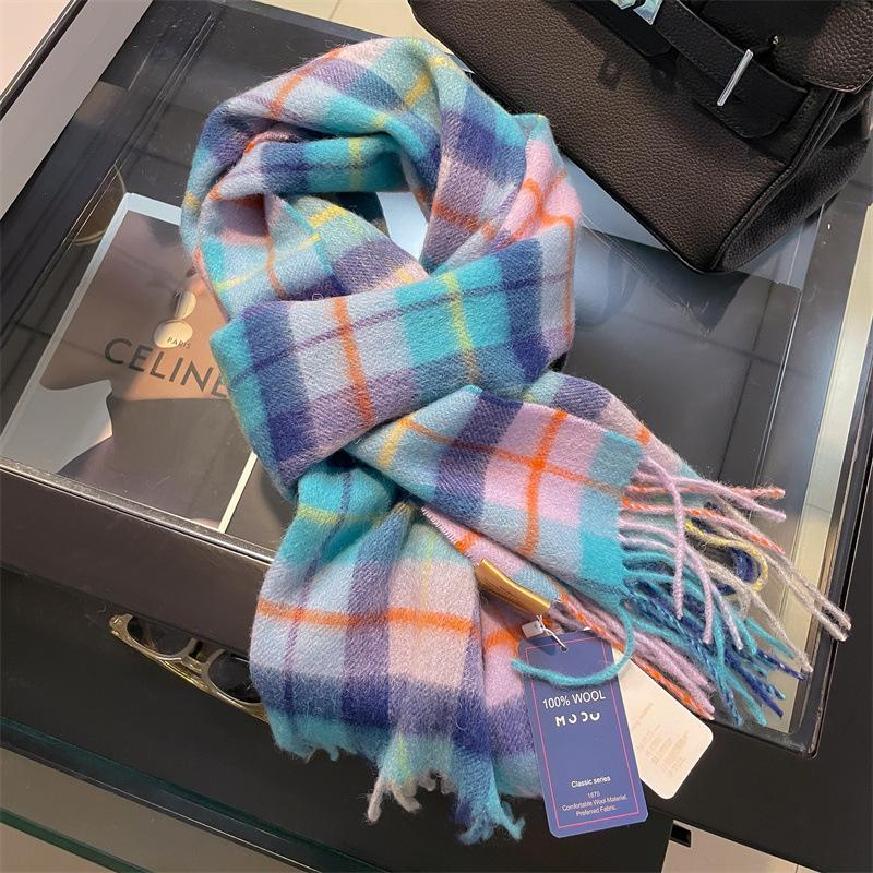 British Classic Unisex Couple Style Simple Versatile Winter Warm Scarf Exquisite Pure Wool Plaid Scarf Women Men