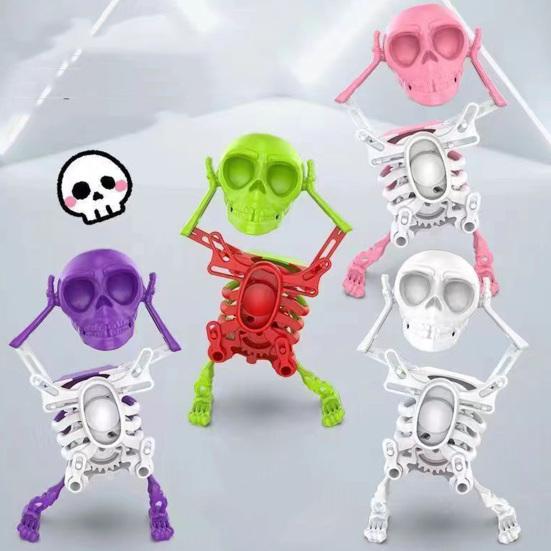 Kids Wind-up Dancing Skeleton Toy No Need Battery 3D Print Shaking Skull Doll Spring Clockwork Toy Desktop Decor Children Adults Birthday Gift