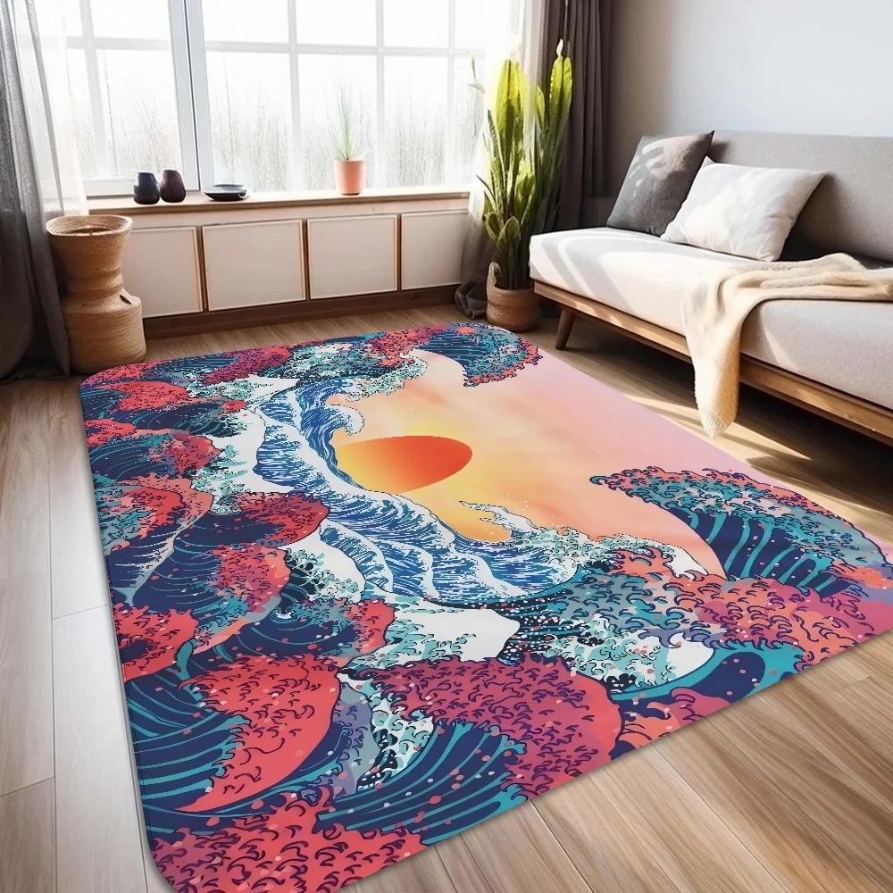 Japan The Great Wave Kanagawa Room Mats Anti-slip Absorb Water Long Strip Cushion Bedroon Mat Household Carpets Home Decoration