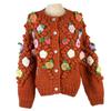 Women's Floral Round Neck Long Sleeve Cable Knit Cardigan