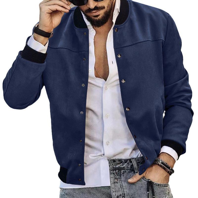 Suede Stand-Up Collar Men's Button Cardigan Jacket - Autumn/Winter Retro American Casual Outerwear