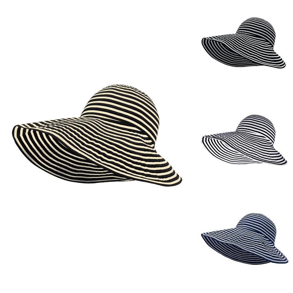 Foldable Sunshade Fisherman Hat With Wide Brim And Striped Pattern For Summer Outdoor Activities