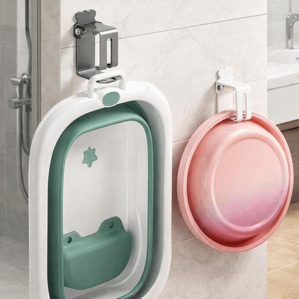 2 Pieces Punch-Free Basin Storage Rack Wall Mounted Wash Basin Holder Wash Basin Hooks  Bathroom