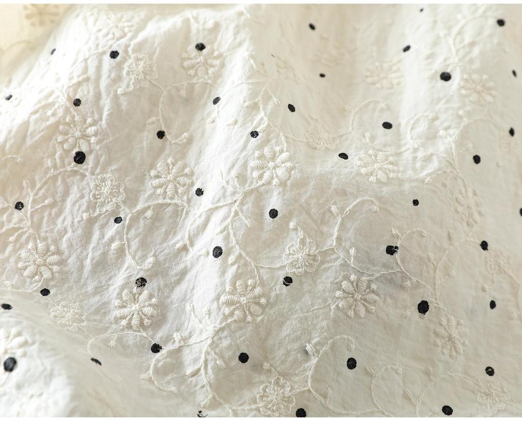 Women's Spring 2026 Polka Dot Lace Collar Cotton Shirt with Embroidered Jacquard Design