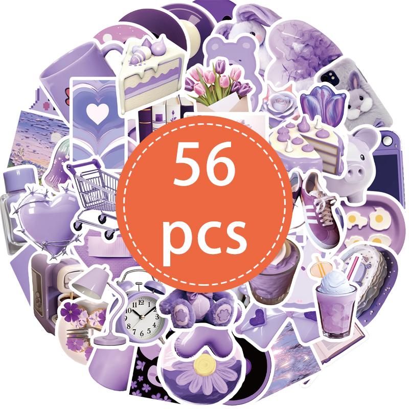 

56PCS Purple Aesthetic Stickers Set Cute Graffiti Vinyl Decals for Water Bottle Skateboard Luggage Phone-Durable Waterproof