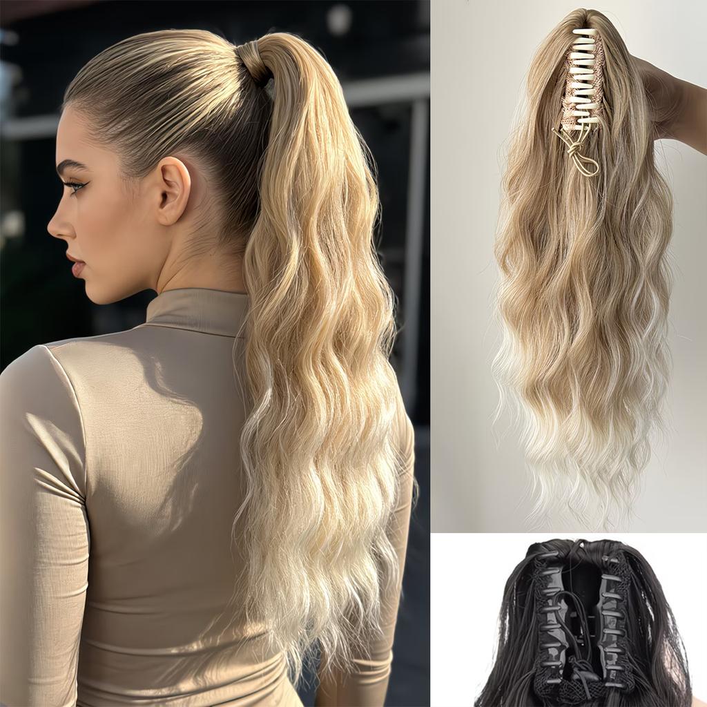 LISI GIRL Synthetische Natürliche Welle Kordelzug Pferdeschwanz Verlängerung 18 Zoll Lang Gewelltes Clip-In Pferdeschwanz Haarteil Für den Täglichen Gebrauch und Partys