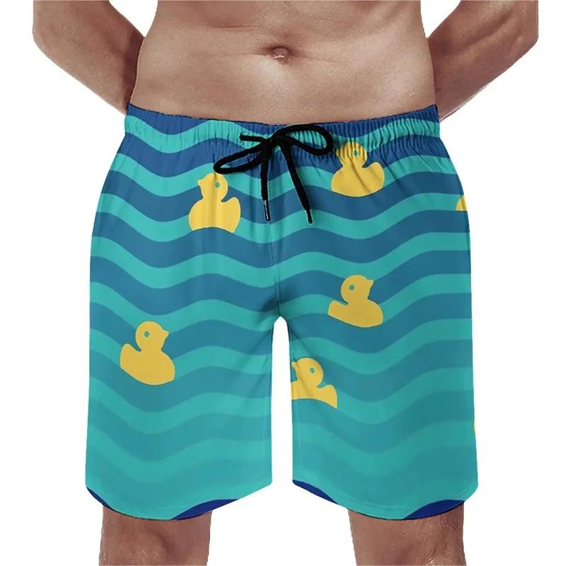 Summer New 3D Printed Cute Animal Yellow Duck Men's Children's Beach Shorts, Fun Street Style Swimming Trunkslvn