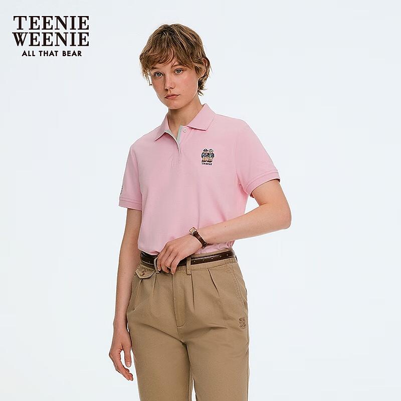 Teenie Weenie Women's Little Bear Embroidered Color-block Polo T-Shirt