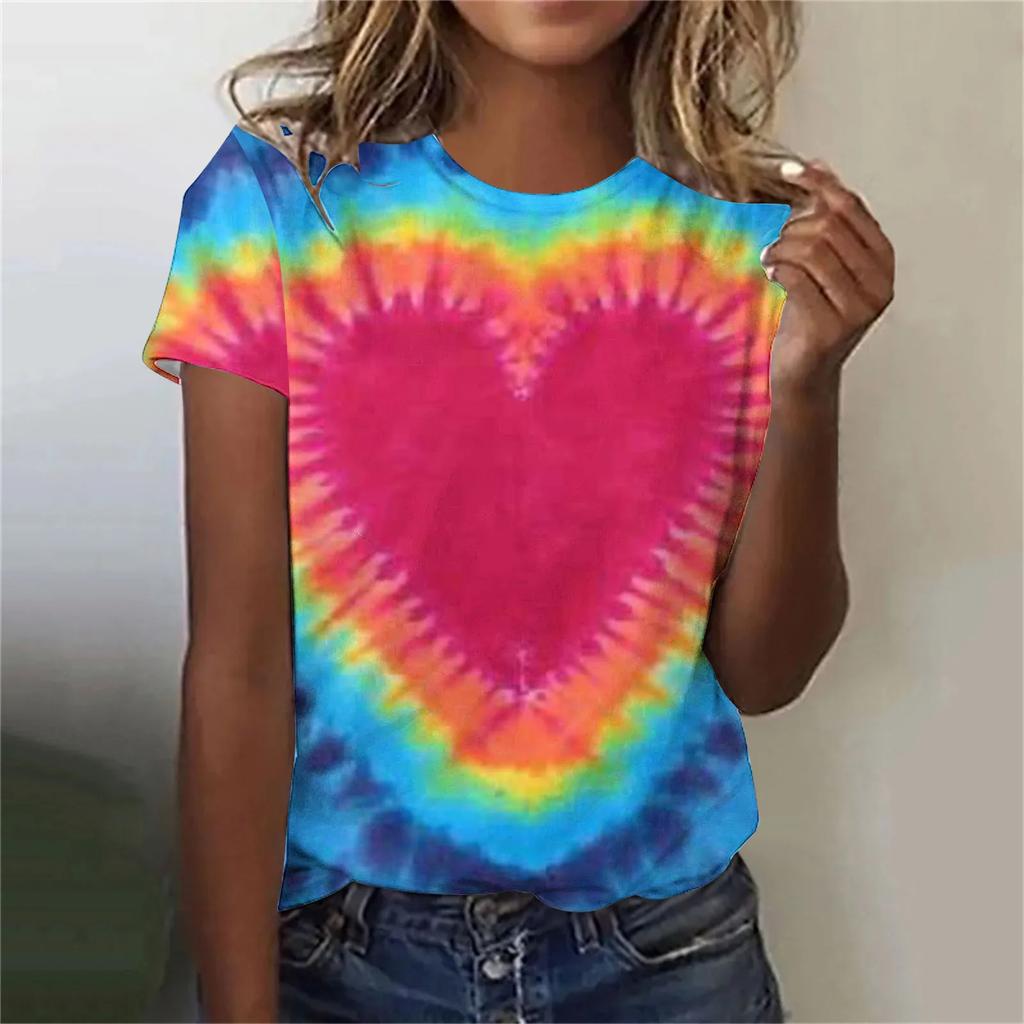 Colorful Tie Dye Pattern 3D Print T-Shirts Women O-Neck Short Sleeve T Shirt Y2k Harajuku Plus Size Tees Tops Female Clothing