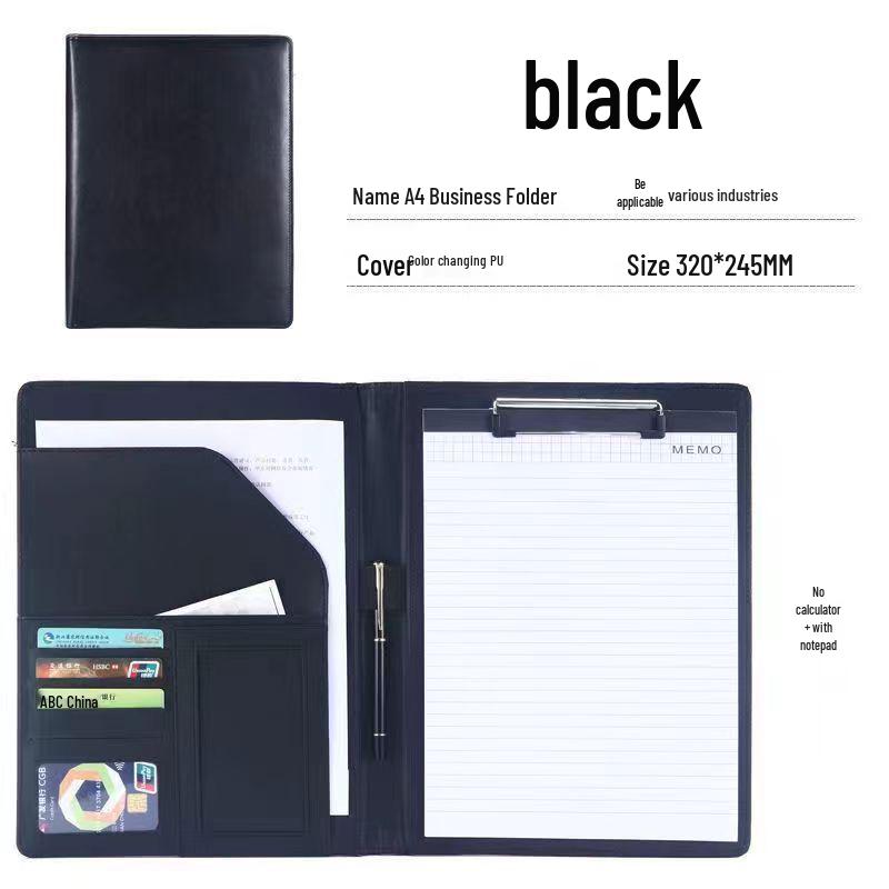 A4 Multi-functional Leather Document Folder with Clip and Storage for Contracts and Work Orders