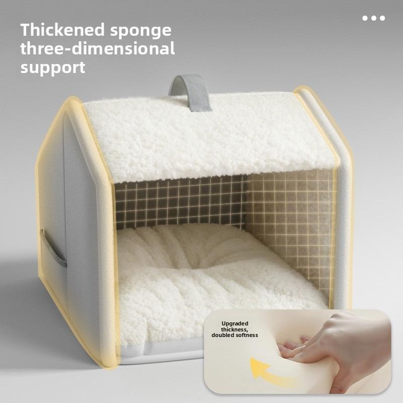 Winter Heated Cat House Semi-Enclosed Warm Kitten Bed Electric Heating Pet Pad for Dogs Plush Deluxe Heated Shelter for Cats