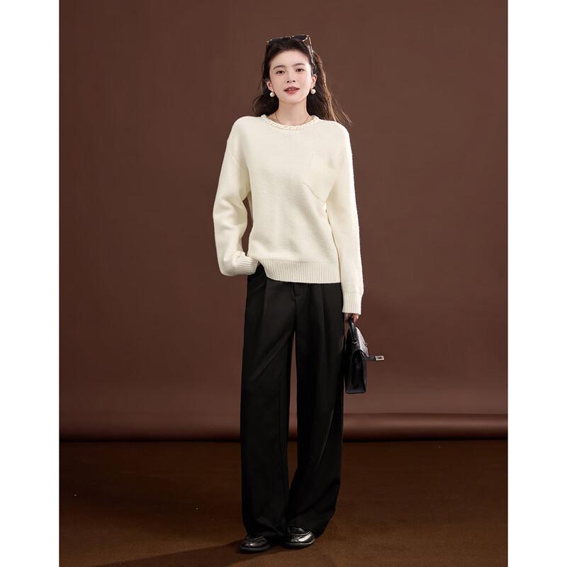 Demana Women's Petite Elegant Cable Knit Round Neck Sweater