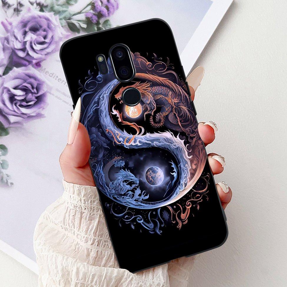 Para LG G7 ThinQ Funda Silicona Negra Gato Lindo Flores de Moda Trasera Pintada Genial Para LG G7ThinQ Funda de Teléfono LMG710EM