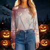 Women's Long Sleeve Halloween Print Neck Casual Top for Fall Festivities
