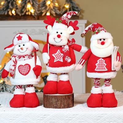 Knitted Style Christmas Telescopic Doll Santa Claus Standing Posture Snowman Elk Decoration Red Home Ornaments Doll Gift