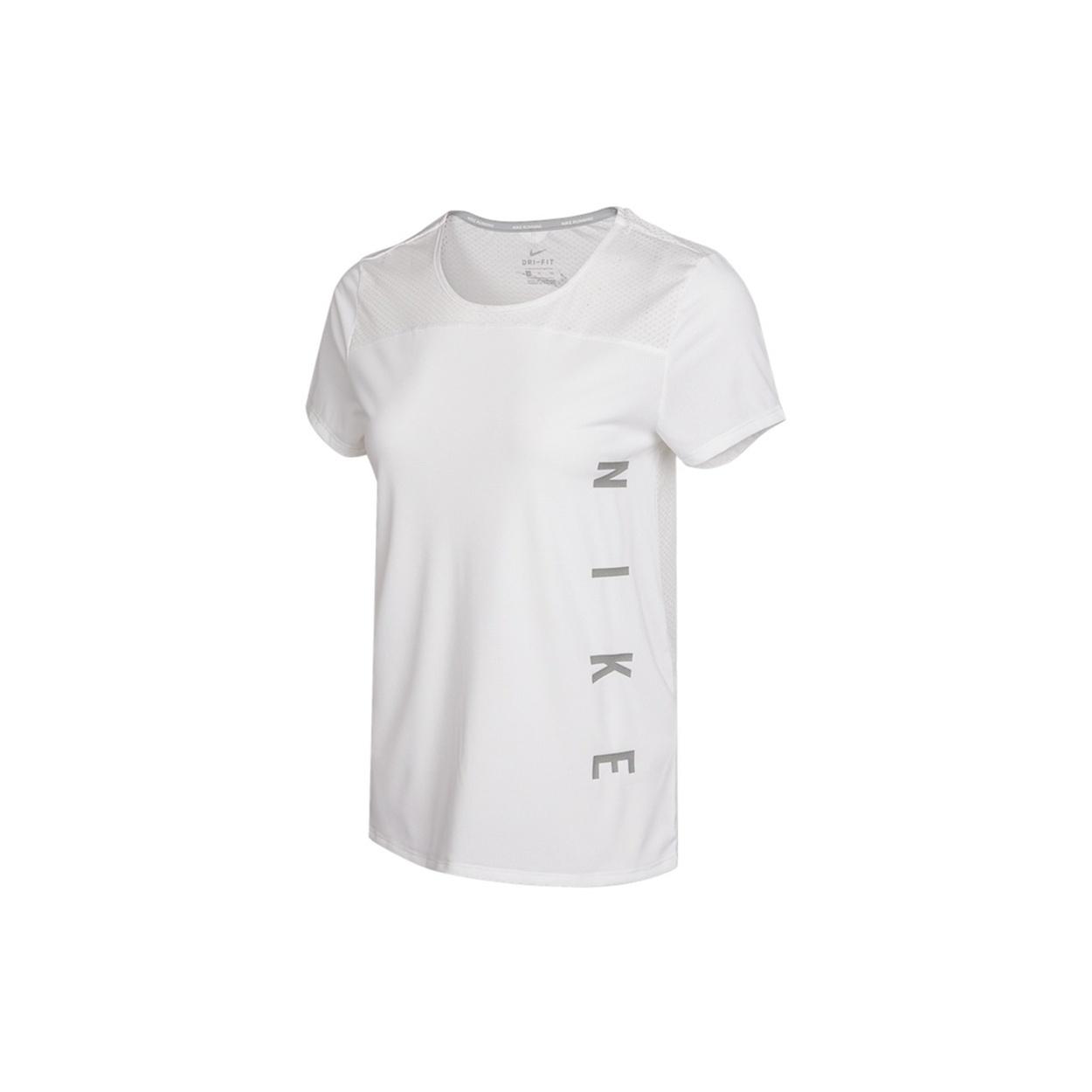 (WMNS) Nike Dri-FIT Reflective Logo Printing Quick Dry Breathable Sports Short Sleeve White T-Shirt Women s DA1247-100 L