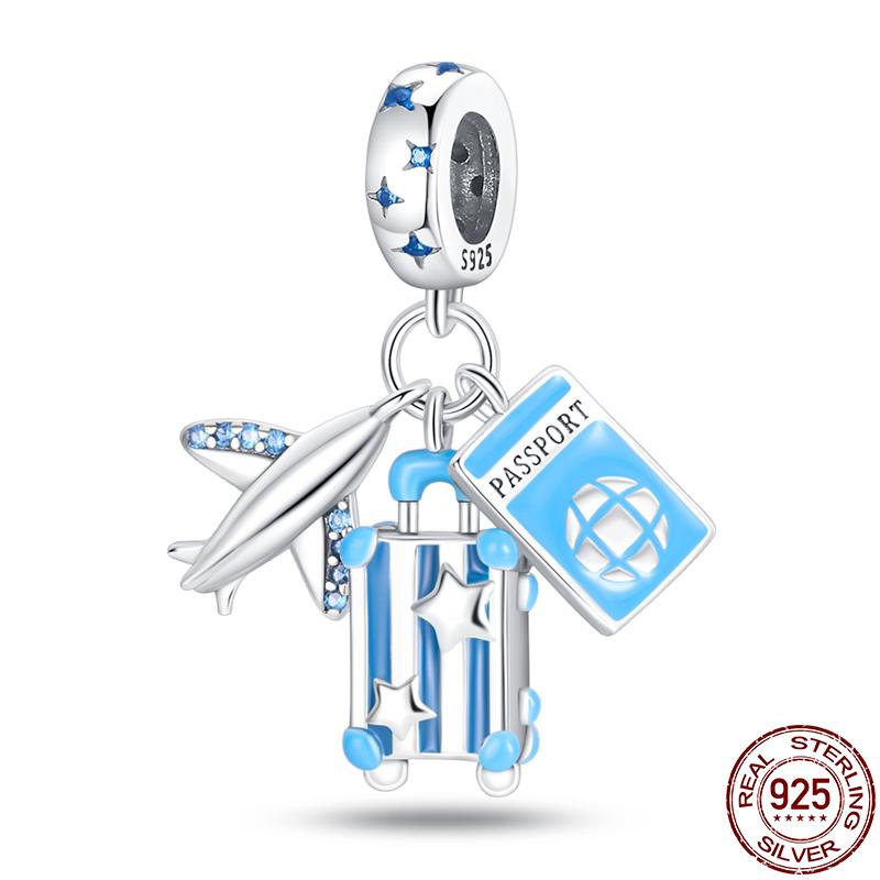 Charms 925 Fit 3MM Bracelets Earth Plane Bead Air Balloon Travel Camera Pendant DIY Jewelry Making